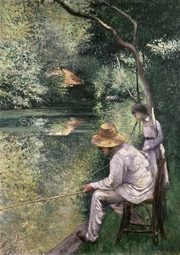Cuadro en lienzo de la Pesca de Caillebotte para decorar tu salón con arte clásico de 60x90cm