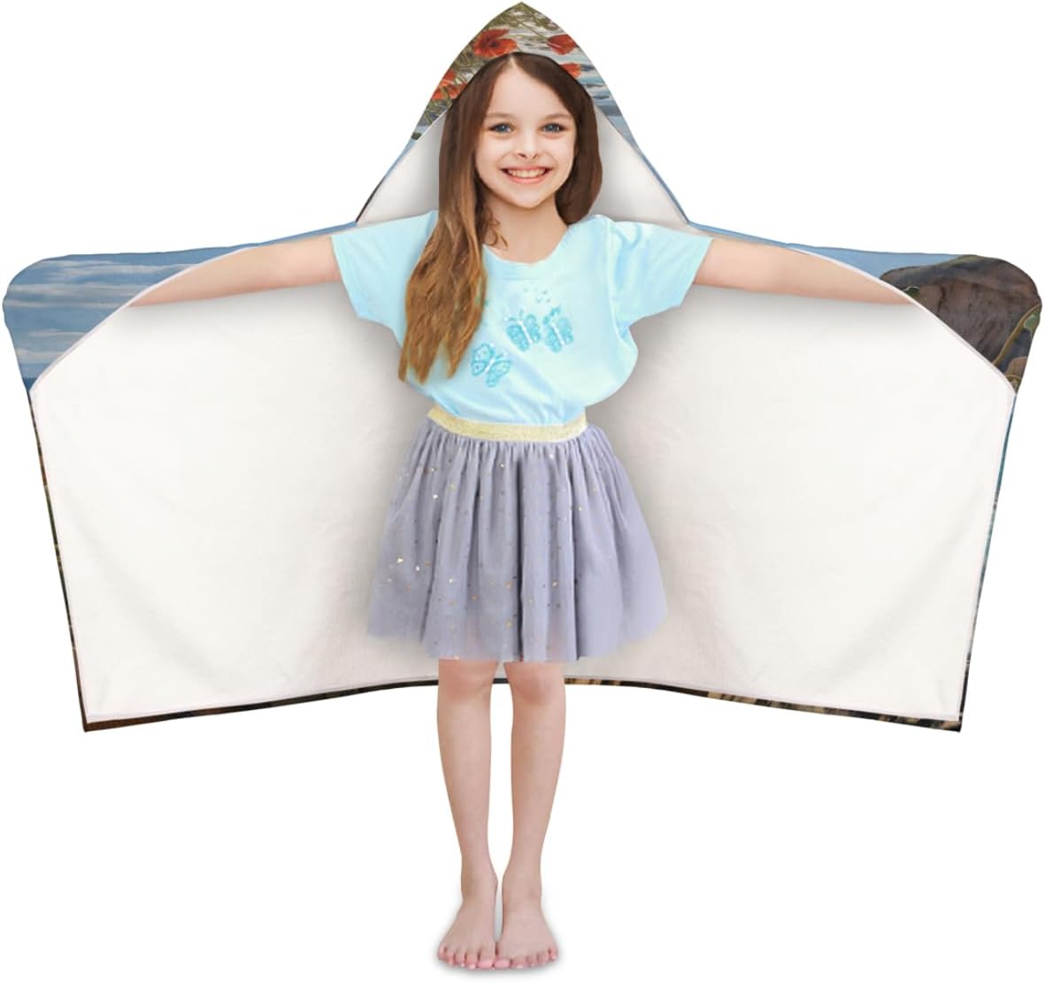 Pardick Kids Bath Towel Sea Flower Beach Towel with Hood Pool Cover Up for Girls Boys Soft Absorbent Hooded Bath Towel Toddler Towels for Beach, Pool