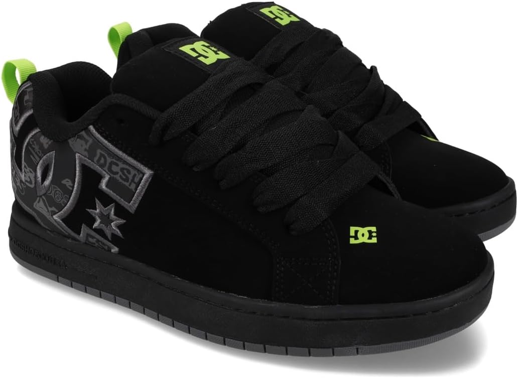 DC Shoes Men's Court Graffik Trainer/Skate Shoe Black/Grey/Lime