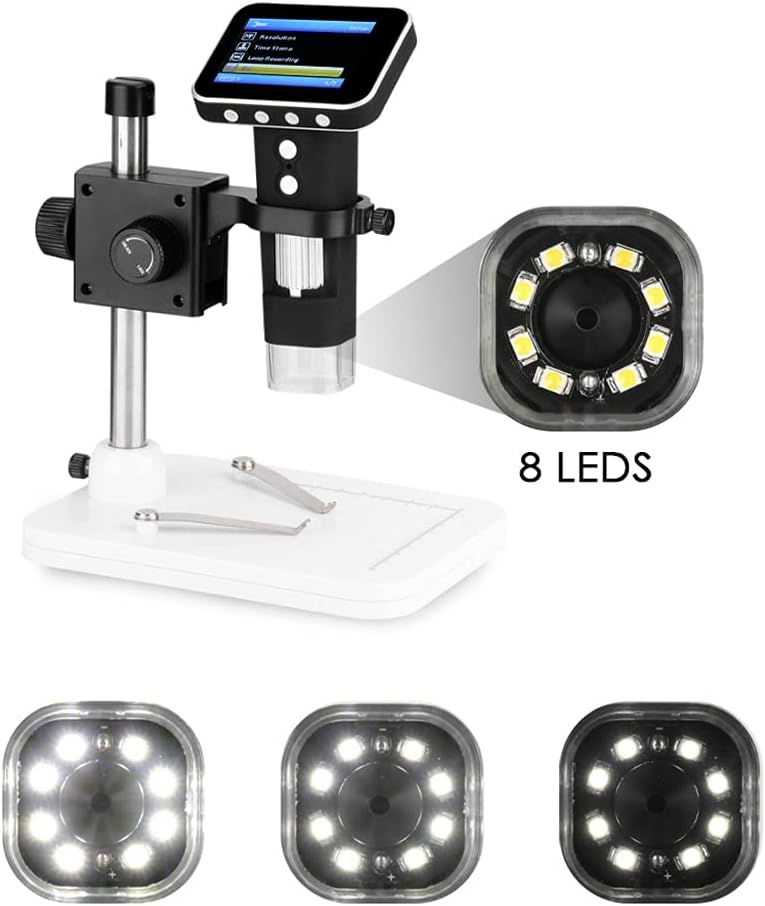500X 2.5 Inch LCD Digital Microscope Handheld 8-LED Light Magnifying Glass Magnifier with Stand