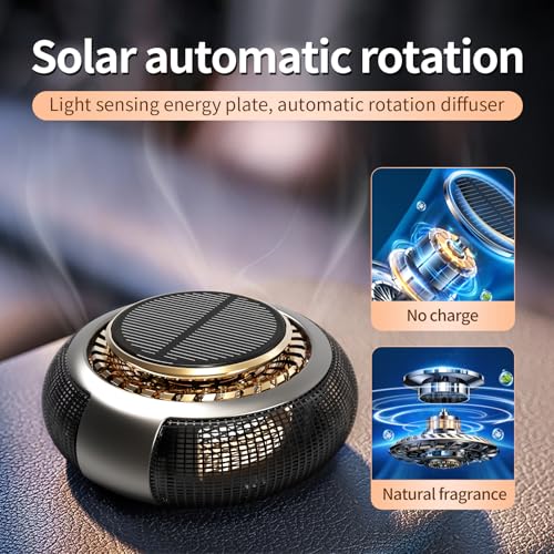 Image of Smart Car Air Freshener Diffuser,Solar Powered Rotating Aroma Diffuser For Vehicle,Car Accessories,Automotive Aromatherapy Ornament (Black&Golden, Ocean)