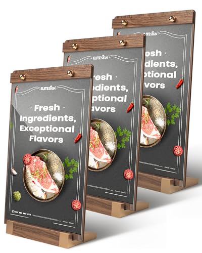 3Pack Acrylic Sign Holders 8.5 x 11 with Walnut Wood Base, Tabletop Clear Commercial Display Stand for Menu, Poster, Flyer, Table Paper Frame for Restaurant/Office/Coffee Shop Store Bar/Wedding/Hotel