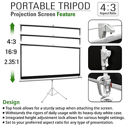 Akia Screens 100 Inch Projector Screen With Stand 16:9 Hd 1.1 Gain 180° Viewing Angle Wrinklefree Tripod Screen Pull Up Foldable Stand For Movie Office Home Theater Indoor Outdoor Travel Ak-T100Sb1 #TOP3