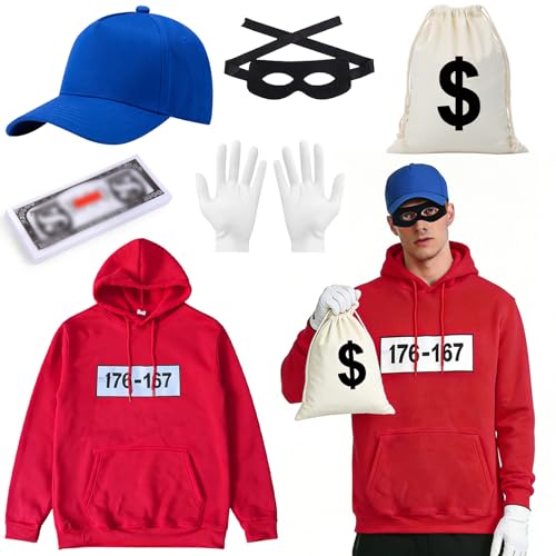 GOUYENG Räuber Kostüm Panzerknacke Kostüm Dieb Kostüms Panzerknacker Sweatshirt Cosplay Einbrecher Räuber Accessoire Fasching Kostüms Herren Damen für Karneval Fasching Mottoparty