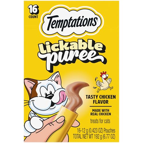 Temptations Creamy Puree Squeezable Lickable Cat Treats, Wet Cat Treats with Chicken, 0.42 oz. Tubes, 16 Count