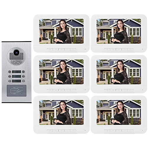 Estink 6-Unit Apartment Video intercom System, 7-inch 1000TVL high-Definition Video doorbell, Electronic Lock Control, Hands-Free intercom, Outdoor Monitoring, 25 polyphonic ringtones(US)