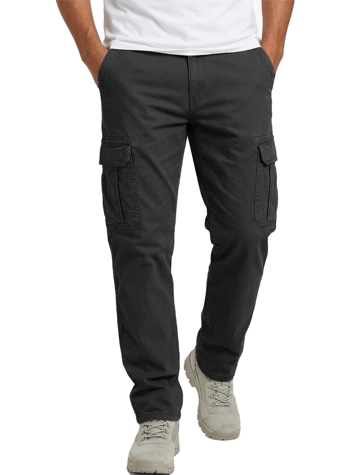 Runcati Herren Hose Regular Fit Cargohose Männer Einfarbig Casual Freizeithose Baumwolle Elastische Taille Jogginghose Outdoor Sporthose mit Taschen