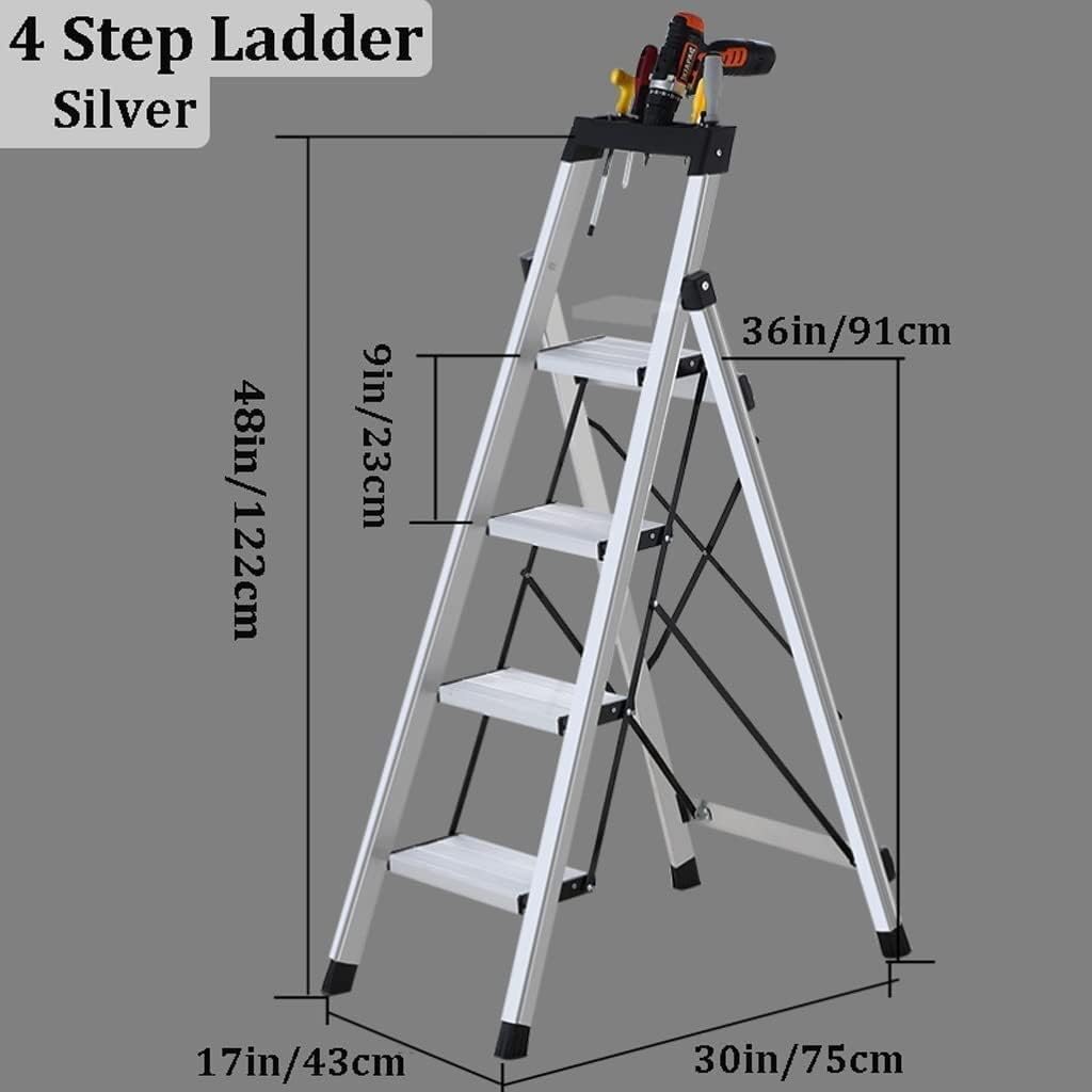 Step Ladder Aluminum Ladder with Tool Platform Folding Ladder Light Duty Step Ladders for Home and Outdoors 330lb Folding Ladder Telescopic Ladder(Size:4 Step Ladder)