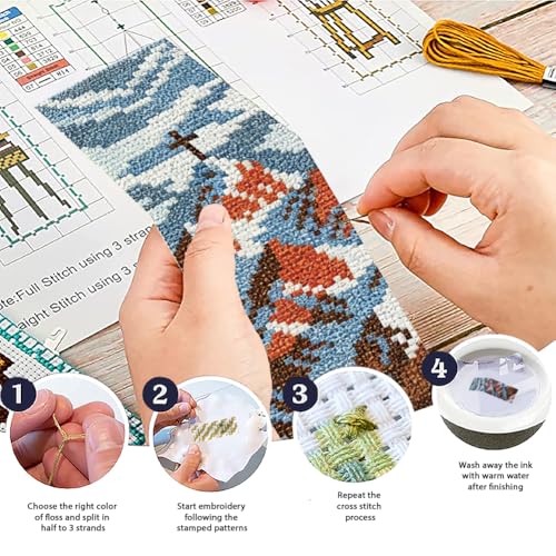 Image of ACRNIGHEET 6PCS Cross Stitch Bookmark Kit for Beginner Stamped Cross Stitch Kits for Adults Nordic Landscapes DIY Embroidery Bookmark Kits Needlepoint Kit with Instructions Craft Gift 8.5''x3'' 11CT