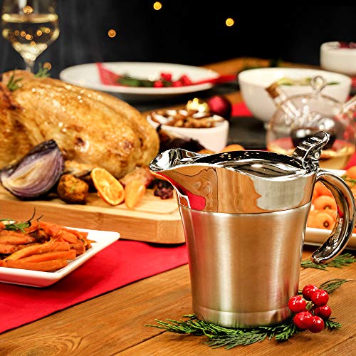 Stainless Steel Gravy Boat - 500ml | Insulated Custard & Cream Server | Thermal Gravy Jug | Milk Jug With Lid | M&W - Image 3
