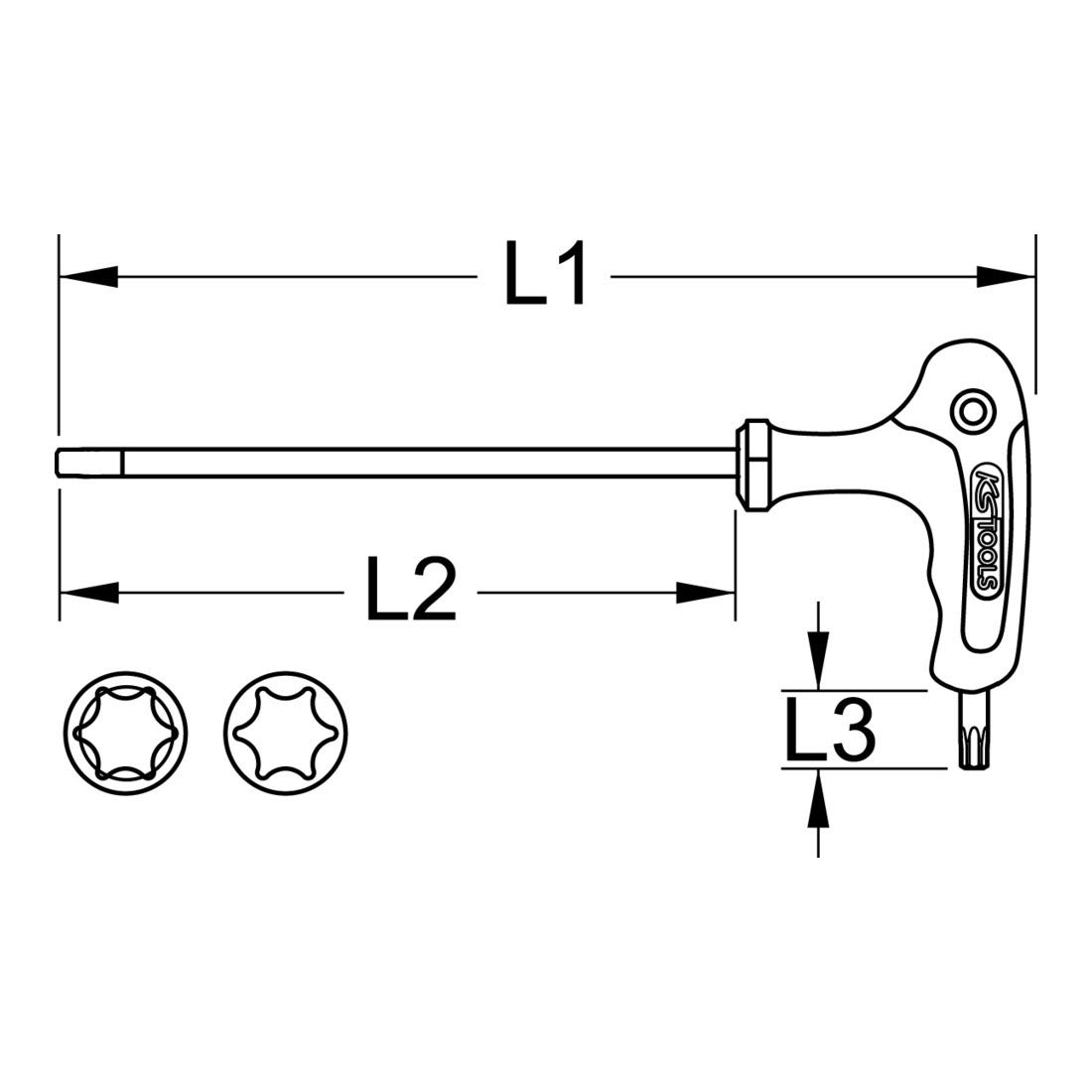 KS TOOLS 151.2753 ERGO + T-handle TX key wrench, ball end, T8, Clear - Image 2