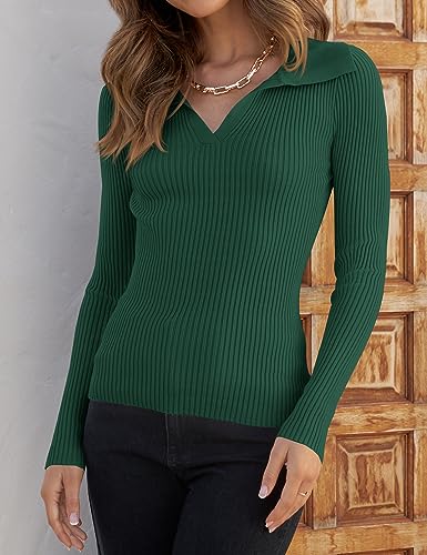 Image of ZESICA Fall Sweaters for Women 2026 Long Sleeve V Neck Ribbed Knit Pullover Tops Casual Slim Fit Basic Tee Shirts