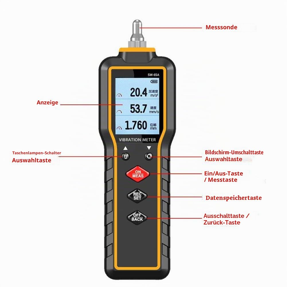 Walfront Vibrationsmessgerät, SW-65A Digitaler Vibrationsmessgerät-Tester Handheld-Vibrationsmessgerät-Tester Messgerät-Messmaschine, Vibrometer-Analysator