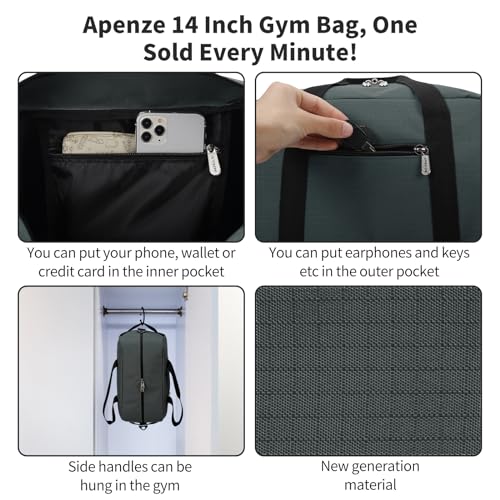 Image of Apenze Small Gym Bag 14 inch lightweight Carry On Mini Duffel Bag for Travel Sport - Dark Grey