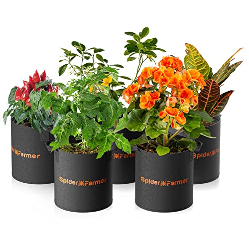 Spider Farmer 5 Gallon Fabric Pots, 5-Pack Heavy Duty 300G Non-Woven Fabric Thickened Grow Bags With Handles, For Indoor Outdoor Plant Gardening #TOP26