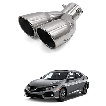Oshotto Stainless Steel SS-011 Car Exhaust Dual/Double Pipe Muffler Silencer Cover Compatible with Honda Civic (Chrome)
