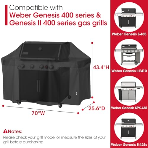 Image of Unicook Grill Cover Compatible with Weber Genesis 400 Series, Heavy Duty Waterproof Outdoor BBQ Cover, Fade Resistant Barbecue Protector, Compared to Weber 7758, Fits Grills up to 69 Inches Wide