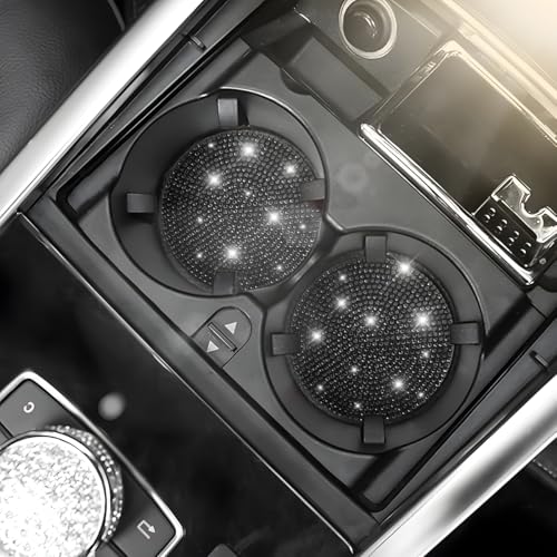 Image of Osilly Bling Car Cup Holder Coaster, Crystal Rhinestone Anti-Slip Insert Coasters, Universal 2.75 Inch Fashion Automotive Cup Mat, Car Interior Accessories Decor Gifts for Women (Black, 4PCS)