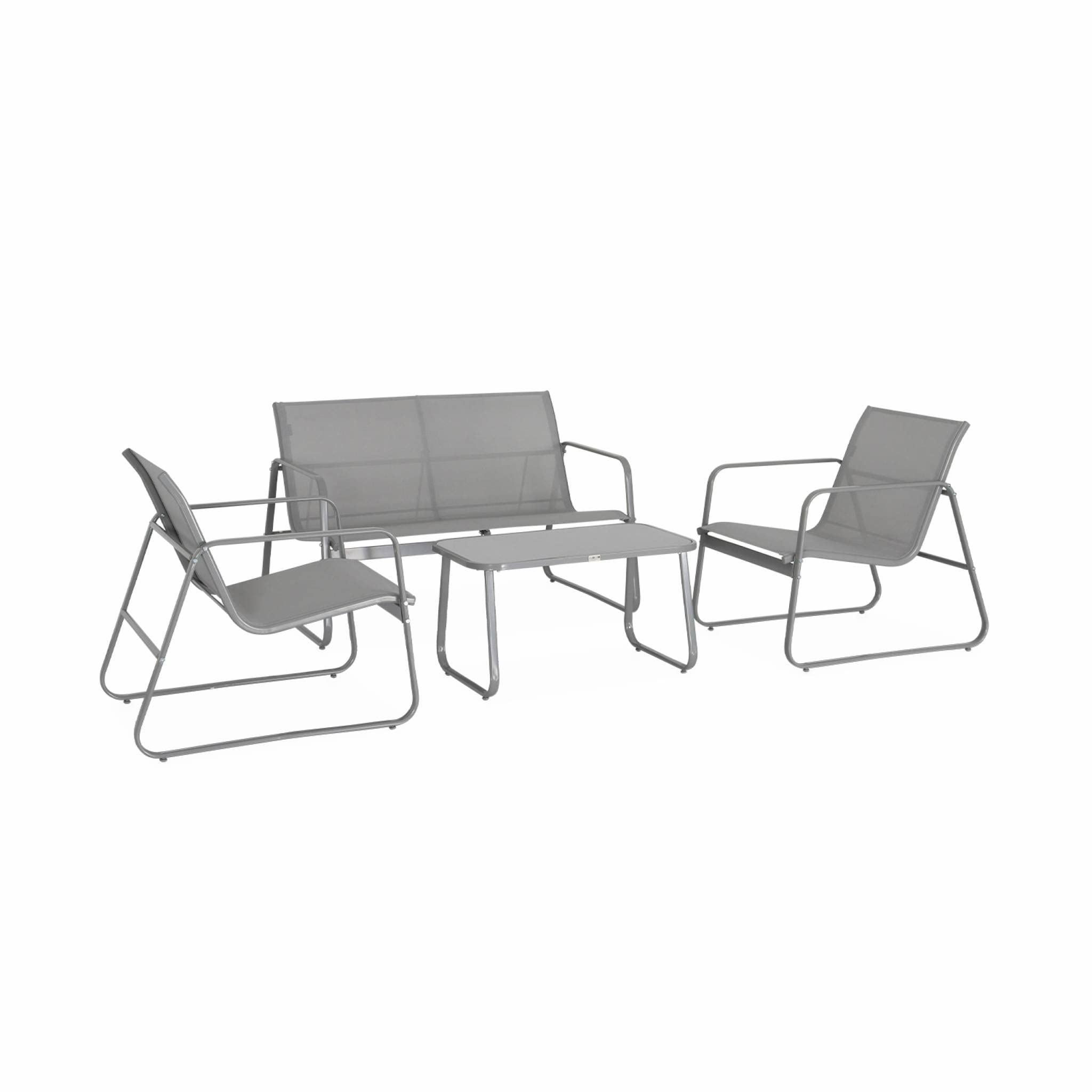 Alice's Garden - Gartenlounge aus Metall und Textilene für 4 Personen, Hellgrau, modern