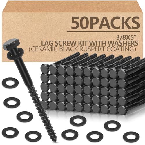 Image of Tandefio 50 Pack 3 /8''X 5'' Lag Bolts Screw with Washer Galvanized, Black