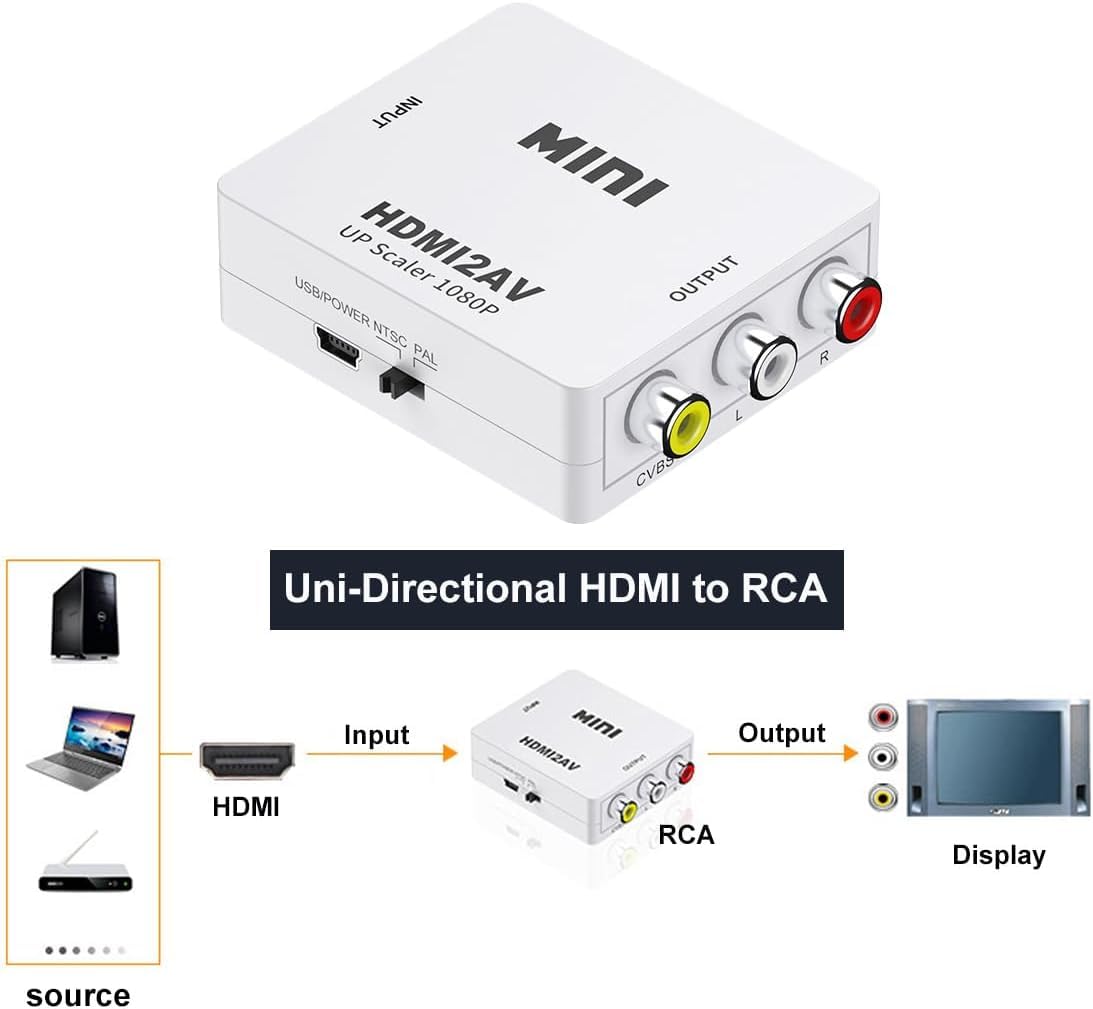 Lerkely Adattatore 1080P Composite CVBS AV to HDMI Video Audio Converter PAL/NTSC per PC Laptop Xbox PS4 PS3 TV STB VHS VCR Camera DVD Lerkely Adattatore 1080P Composite CVBS AV to HDMI Video Audio Converter PAL/NTSC per PC Laptop Xbox PS4 PS3 TV STB VHS VCR Camera DVD
