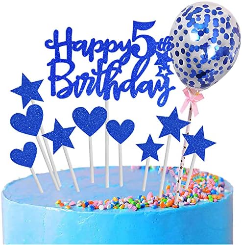 Zayin Personalised Happy 8th Birthday Cake Topper Set,Happy Birthday Sign for Cake,11p Glitter Balloon Stars Heart Cupcake Topper 8th Birthday Cake Party Decoration(8 year old, Pink)