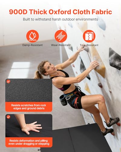 VEVOR Boulder Crashpad (1230 x 905 x 100 mm/Ausgeklappt), Faltbare Fallschutzmatte mit Verstellbaren Rucksackgurten & Tragegriff, Bouldermatte aus 900D Oxford-Gewebe, für Klettern Outdoor Indoor