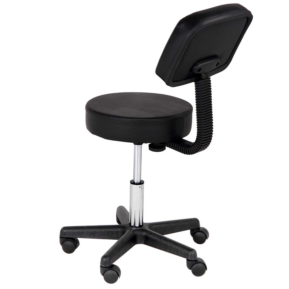 BAKAJI Taburete estetista con Respaldo y Asiento de Piel sintética Silla giratoria alltezza Regulable 5 Ruedas Ideal para Casa, despacho, Estudio médico Masaje Tatuajes Fisioterapia