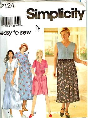Patron Simplicité 7124 pour pull col V et robe femme, grandes tailles BB 18-24