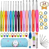14 Sizes Crochet Hooks Set,2.25mm(B)-10mm(N) Ergonomic Crochet Needles with Case Soft Grip Handles...