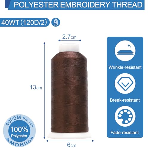 Image of High Tenacity Polyester Embroidery Machine Thread 40WT(120D /2) 4000M Per Spool for Commercial and Domestic Embroidery Machine (Coffee Bean-1659)