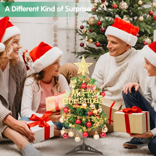 Mini árvore de Natal de mesa, pequena árvore de Natal artificial com enfeites de bola pendurada, dec