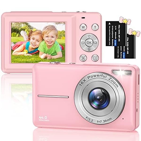 Fotocamera Digitale Compatte 1080P 44MP FHD Macchina Fotografica Digitale,Fotocamera Digitale con 2,5 Pollici LCD Schermo Zoom Digitale 16X,Ricaricabile Vlogging Fotocamera per Bambini,Adulti(Rosa)