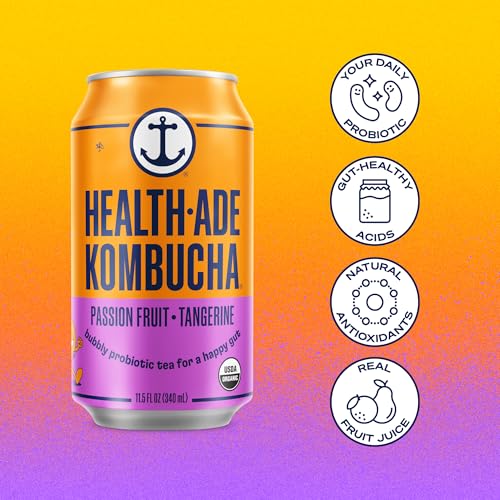 Health-Ade Passion Fruit-Tangerine Kombucha, Organic Drink, 12-Pack (11.5 Fl Oz Cans) – Fermented Tea with Probiotics, Non-GMO, Vegan, Gluten-Free - Thumbnail 5