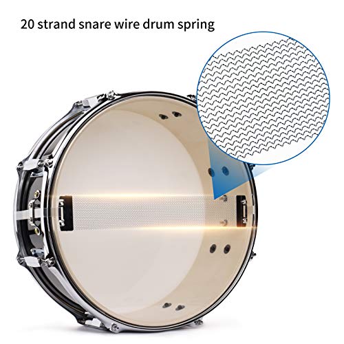 14 inch Snare Drum Set with Gig Bag, a pair Sticks,drum Stand and Drum Keys,a pair practice gloves for Students,Beginners (14\'\', Black)