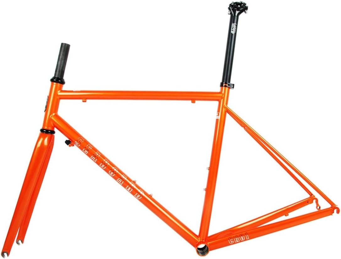 44cm 47cm 50cm 53cm 56cm Bike Frameset 700C Road Bike Frame Chrome-Molybdenum Steel C/Rim Brake Frame with Carbon Fork F100mm R130mm QR BSA BB68mm(Orange,53cm)