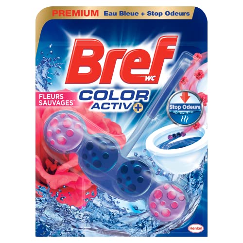 Bref WC Color Activ+ Flores Silvestres – Producto limpiador de inodoro – Agua azul + Stop Odedores, 50 g , 1 Unidad ( Paquete de 1)