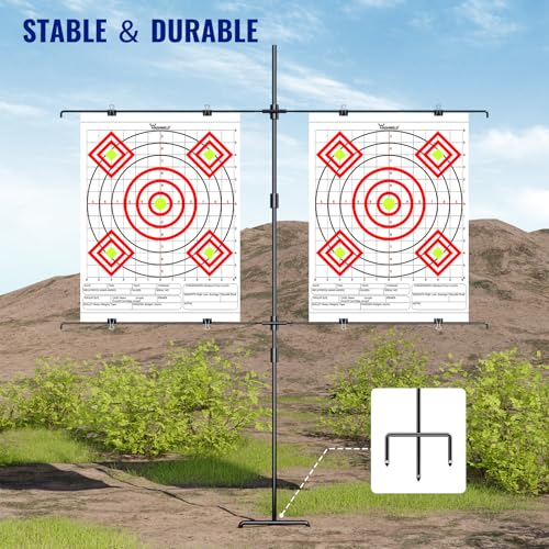 Image of Highwild Adjustable Paper Target Stand, Frame with 8 Clips | Clear Bullseye Targets Sheet for Shooting Practice
