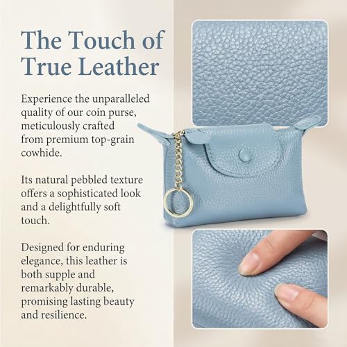 Image of Women's Genuine Leather Mini Coin Purse and Wrist Bag - Coin Organizer, Change Holder, Card Case, Zipper Storage Bag in Water Blue
