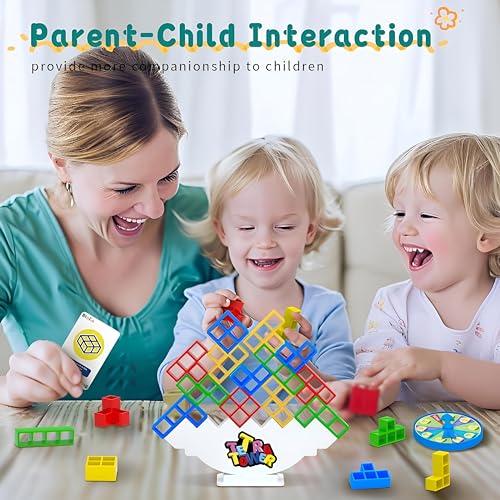 Image of 32 Pcs Tetra Tower Game Balance Stacking Attack Block Game, Tetris Swing Terra Tower, Family Board Games for Kids & Adults, Team Building Parties Travel Toy