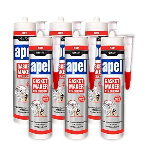 APEL High Performance RTV High-Temp Silicone Gasket Maker and Sealant Heat Resistant from 104ºF to 572ºF Red (6 Pack)