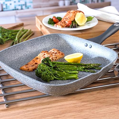 Salter BW02773G nieprzywierająca patelnia grillowa, kamień marmurowy Kolekcja, kute aluminium, indukcyjna, możliwość mycia w zmywarce, 28 cm, szary