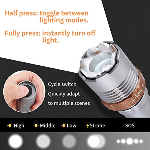 [2 Pack]LED Tactical Flashlight, BINWO High-Powered LED Flashlight T3000 - Brightest High Lumen, Zoomable, Powerful Handheld Torch Light with 5 Modes - Best Camping, Outdoor, Emergency Flashlights - Thumbnail 3