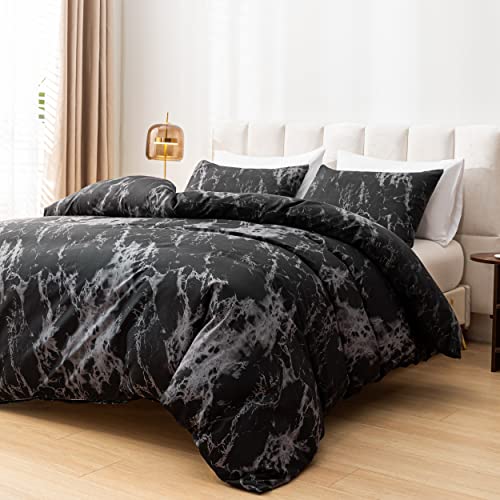 Smoofy King Marble Black Comforter Set, Black Marble Pattern Printed Bed Set, Soft Fabric With Brushed Microfiber Full Bed Sheets Fill Bedding Comforter Sets(1 Comforter, 2 Pillowcases) #TOP1