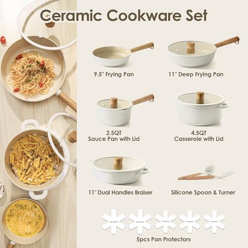 SENSARTE 17Pcs Ceramic Nonstick Cookware Set Non-toxic Healthy Pots and Pans Set Ceramic Kitchen Cooking Frying Pans with Stay-cool Handle, PFAS/PTFE/PFOA Free, Dishwasher Safe, Induction Compatible by SENSARTE - Image 2