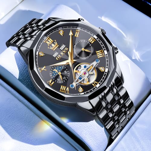 Image of OLEVS Watch for Men Automatic Classic Mechanical Watch Diamond Mirror Stainless Steel Dress Casual Waterproof Day /Date Calendar