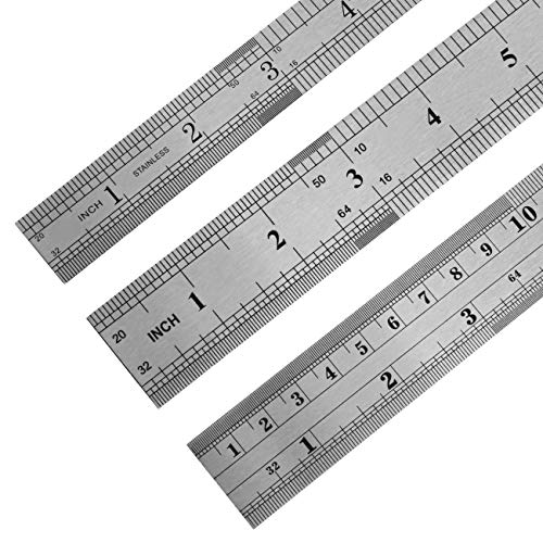 3 Pack Stainless Steel Ruler 16 inch 6 inch and 12 inch Metal Ruler Kit with Conversion Table Metric Straight Edge Linear Measurement Ruler