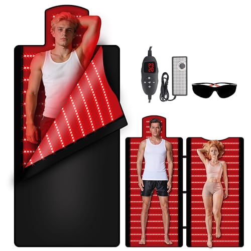 Red Light Therapy Mat for Full Body 74.6x33.3 Large Sleeping Bag Blanket Infrared Light Pad Soft Leather Adjustable Timer Ideal Home Gift for Men & Women Athletes Seniors Office Workers