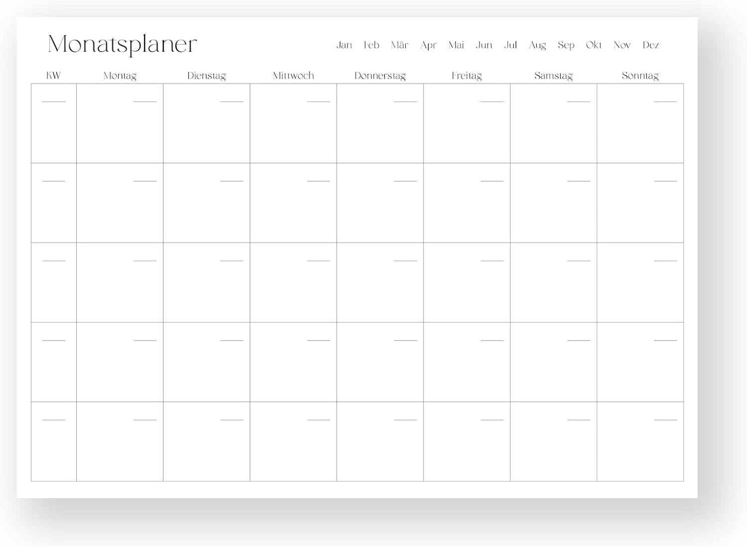 Monatsplaner DIN A4 | Kalender undatiert | Monatsplanung (Rechtwinklige
