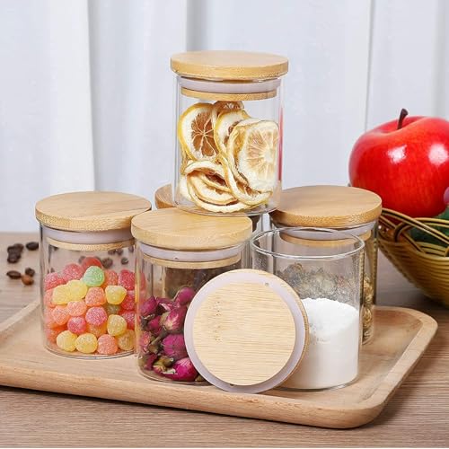 Image of MARTVIA Glass Food Storage Jars with Bamboo Lids 350ml Set of 2, Wide Mouth Lid Jar for Home Kitchen,Flour, Sugar, Coffee, Pasta, Oats, Grains, Cookies, Snacks (Round 350 ML Jar, SET OF 2)
